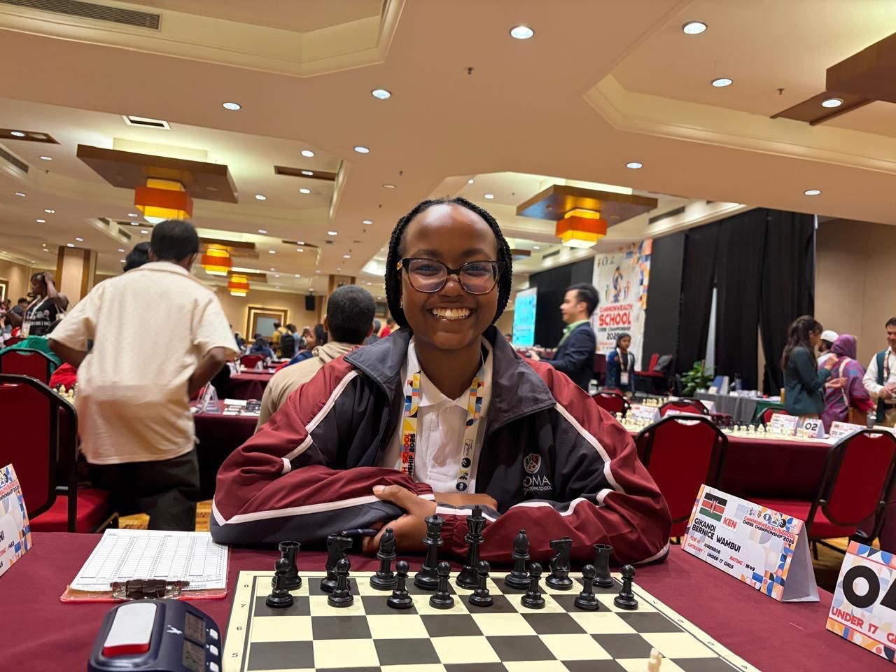 Bernice Wambui Gikandi at the board, Commonwealth School Chess Championship 2026